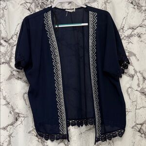 Blu Pepper Navy Kimono with White Embroidery